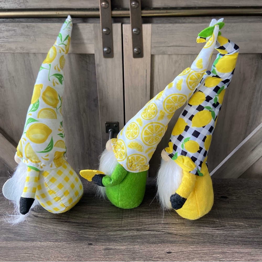 Gnome Plush Decor Spring Lemons Gingham Yellow Green Set of 3 Summer - Picture 4 of 7